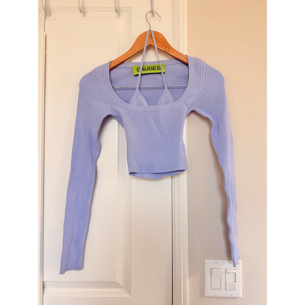 GAUGE81 Women's Purple‎ Yukita Double Layered Long-Sleeve Crop Top XXS - Picture 5 of 9